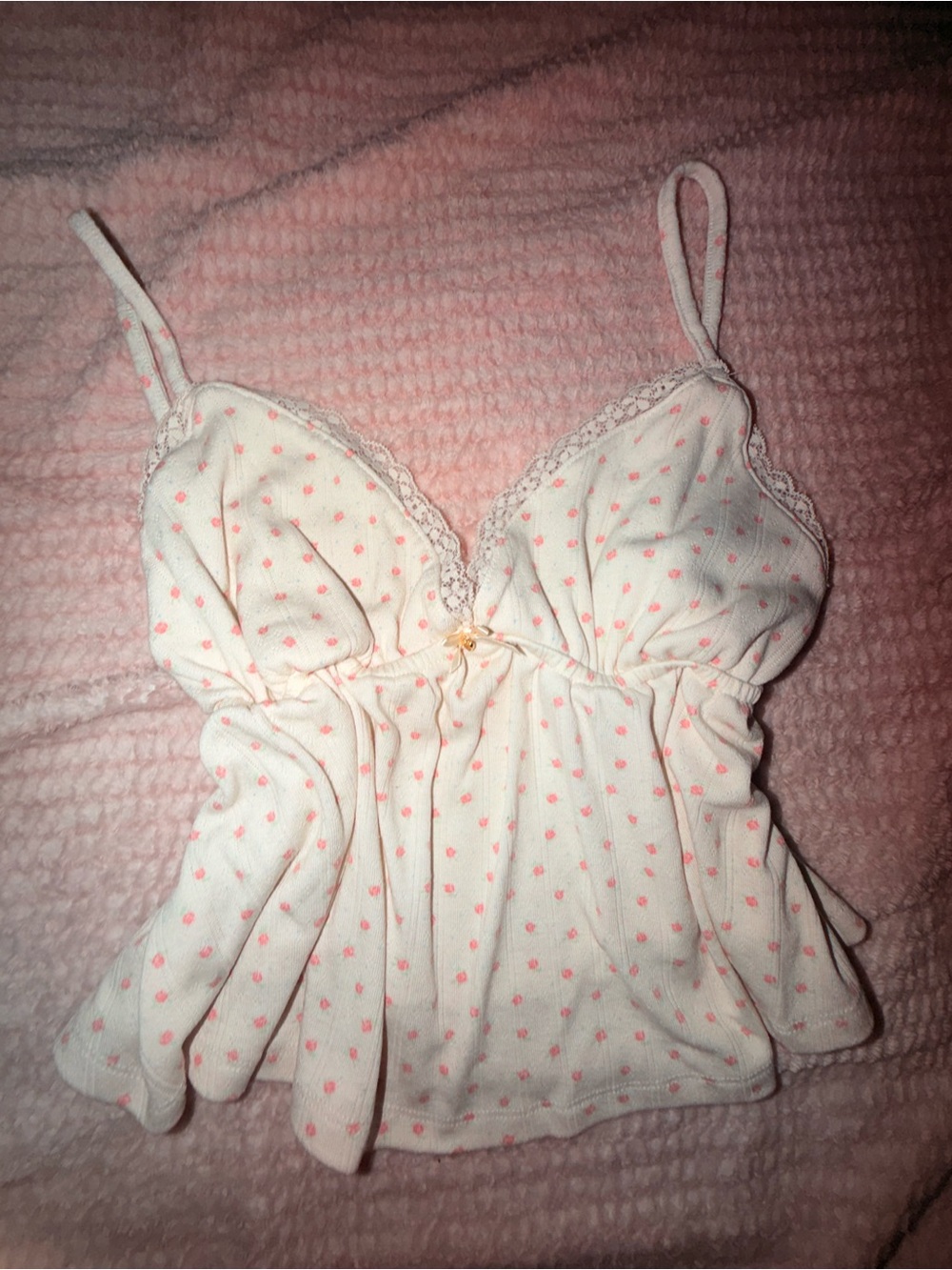 Pink Rose Cream Camisole with Pink floral Print and blue dots - Picture 2 of 8